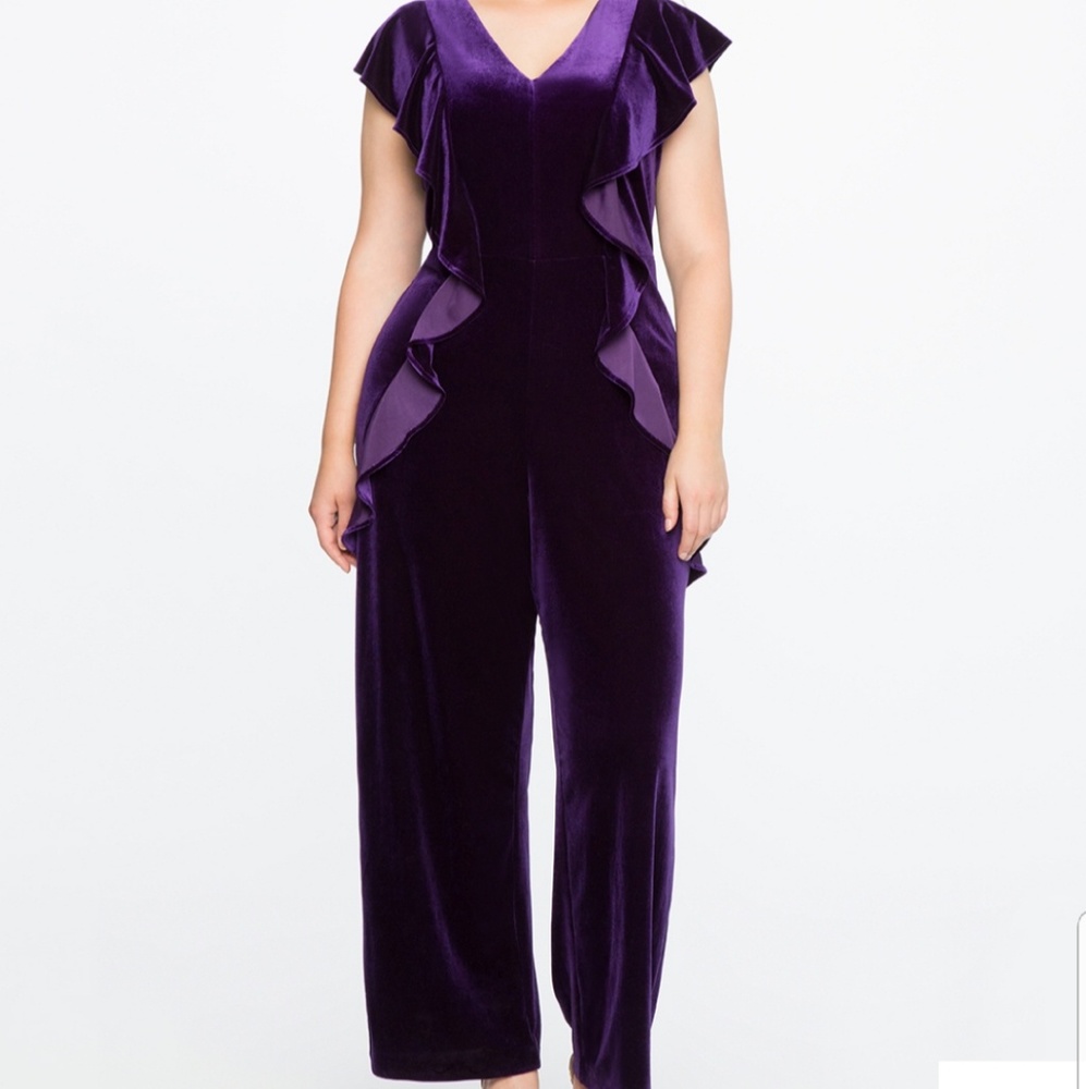 Ruffle front velour jumpsuit